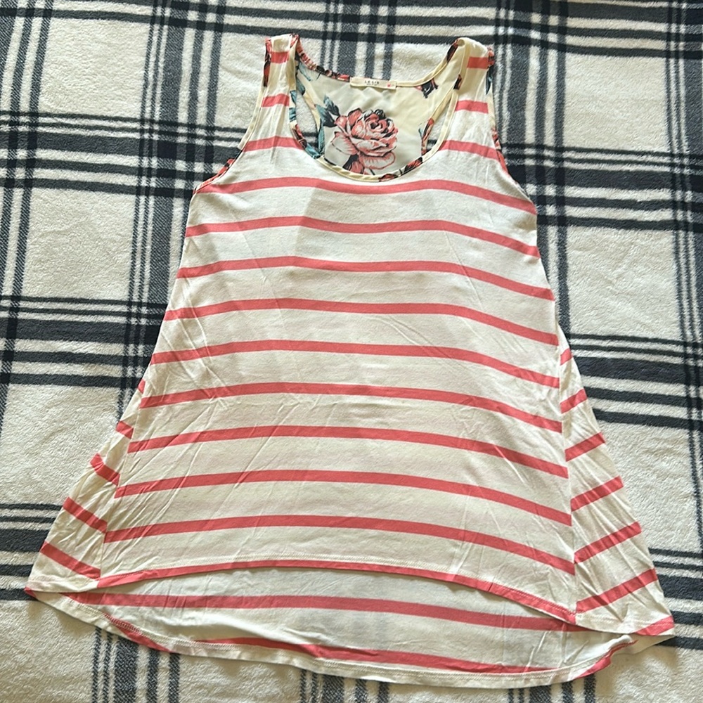 Le Lis coral orange striped floral flowy oversized tank size xs